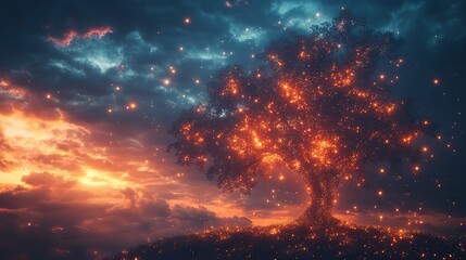 Fototapeta premium A creative concept integrating technology with natural elements and sky, representing the best business ideas.