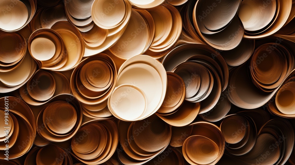 Poster an intricate arrangement of overlapping coffee cup rings in warm brown shades forms a visually engag