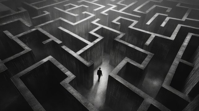 A person lost in a maze, symbolizing the confusion and frustration of depression