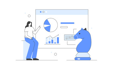 Business abstract vector illustration. Character chess figure, demonstrating financial growth. Strategy, planning and success concept.