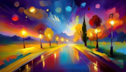 light painting, loose, expressive brushstrokes, depiction of light and its effect on the scene, dreamy, atmospheric, convey a sense of movement and immediacy, vibrant colors