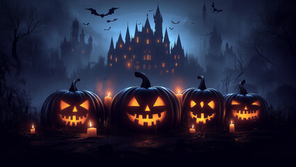 Illuminated Jack o Lanterns with candlelight