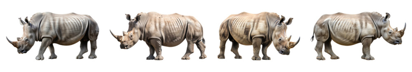 Stunning Set of Realistic Rhinos Isolated on Transparent Background