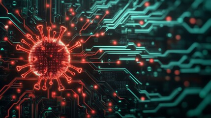 Glowing Red and Green Virus Lines Corrupting Circuit Connections