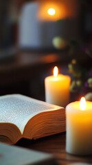 Sacred Home Preparation for Yom Kippur with Prayer Books and Candles  