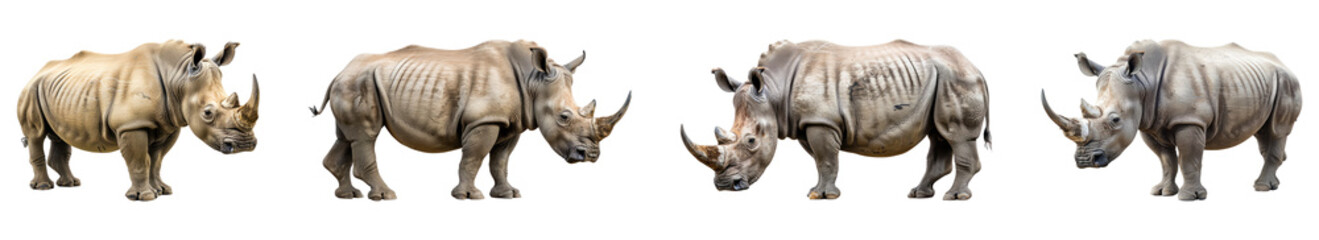 Fototapeta premium Stunning Set of Realistic Rhinos Isolated on Transparent Background