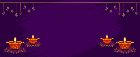 Happy Diwali traditional greeting card banner background with Text Space. Design for Banner or Header