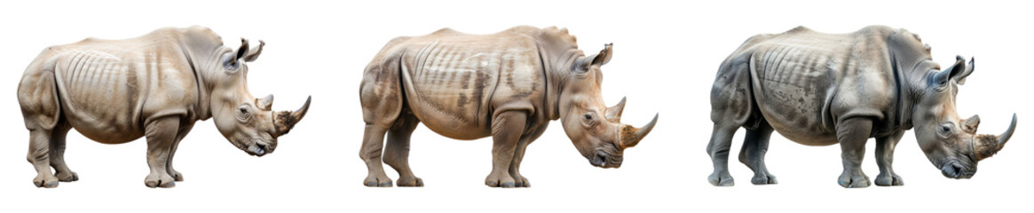 Obraz premium Stunning Set of Realistic Rhinos Isolated on Transparent Background