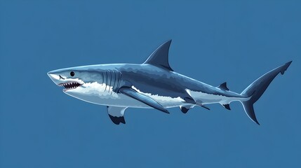 Shark Swiftly Escaping From Deep-Sea Earthquake in Vibrant Ocean Blue