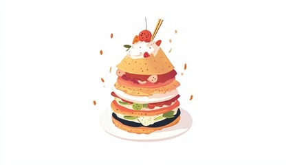 modern Japanese crepe logo with a colorful crepe stacked high with various toppings.
