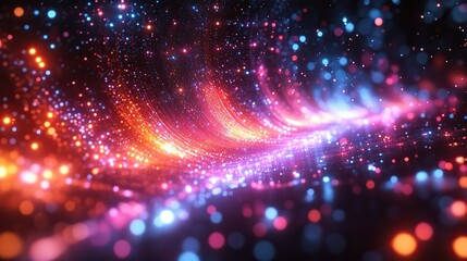 Obraz premium A dynamic illustration of neon futuristic light flashes on a black background, ideal for banners and tech-themed postcards.