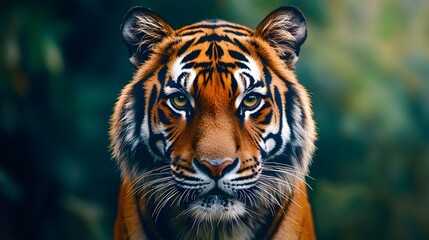 Majestic Bengal tiger gazing fiercely with vibrant orange and black stripes.