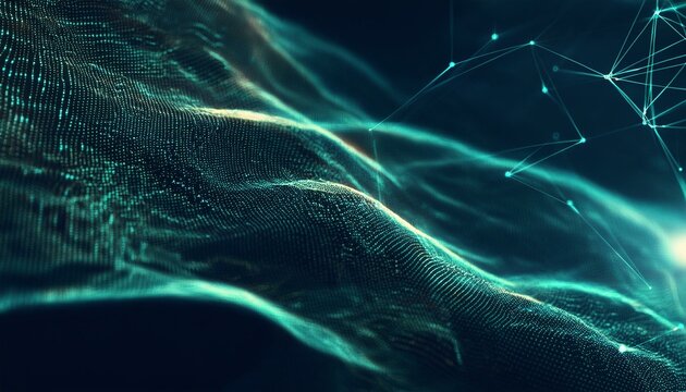 Cyber big data flow blockchain indigo data fields network line connect to the stream. Abstract digital connection dots. Technology background. - Powered by Adobe