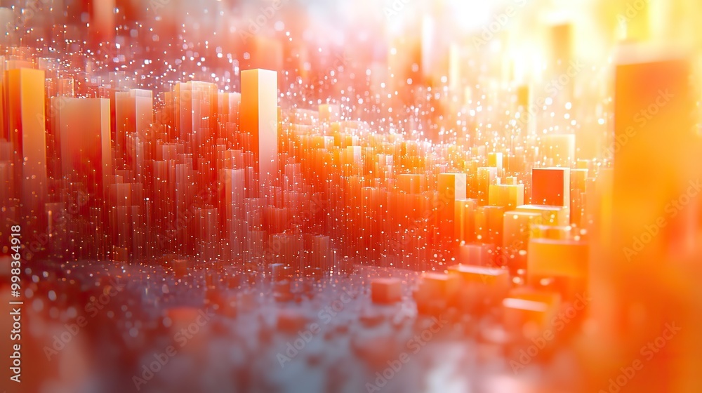 Wall mural a futuristic 3d render showcases a vibrant orange tech wallpaper with block patterns.