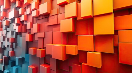 Fototapeta premium A futuristic 3D render showcases a vibrant orange tech wallpaper with block patterns.