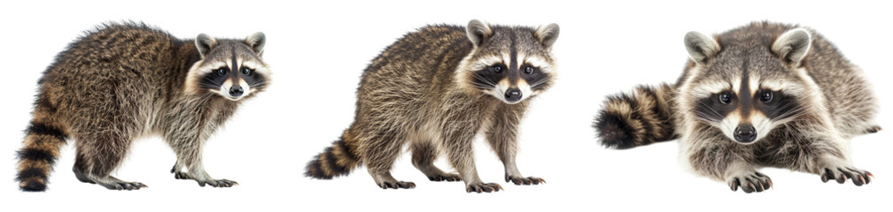 Fototapeta premium Realistic Raccoons Isolated on Transparent Background