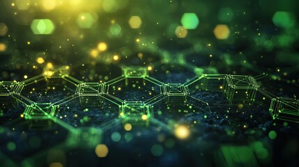Obraz premium A futuristic background with a green scientific hexagonal pattern, symbolizing advanced technology.