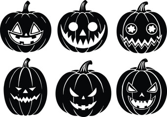 Black Halloween pumpkin collection, vector illustration on white background.