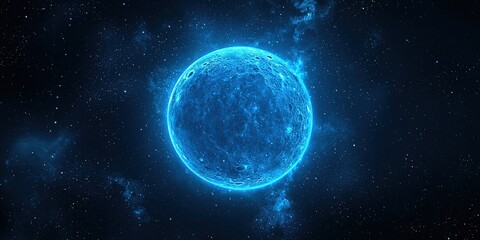 Obraz premium Glowing blue moon on black background. Ai generative