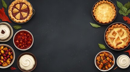 Variety of delicious desserts on a dark background.