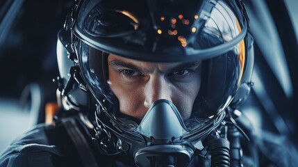 Focused Fighter Pilot in Cockpit