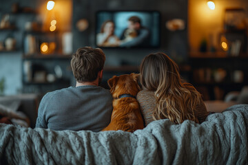 Obraz na płótnie Canvas Couple Relaxing on the Couch with Their Dog