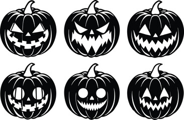 Black Halloween pumpkin collection, vector illustration on white background.