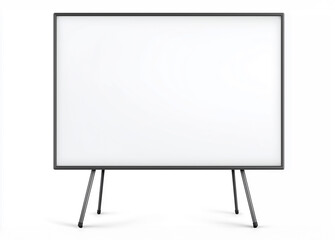 A blank whiteboard with no text or image, isolated against a pure white background and mounted on a stand.