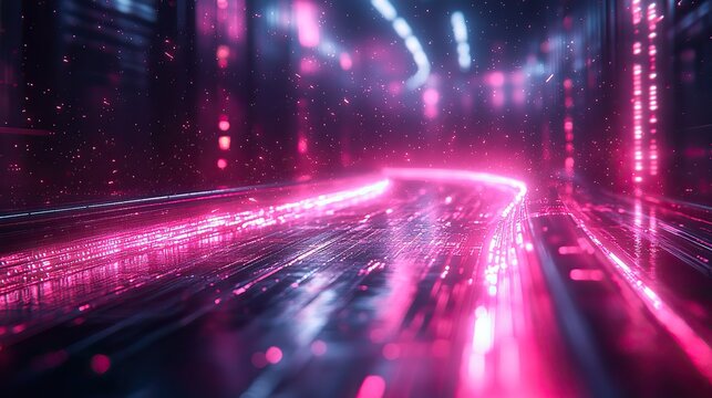 A futuristic technology background features lines with light effects.