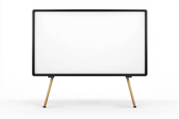 A blank whiteboard with no text or image, isolated against a pure white background and mounted on a stand.