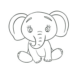  Baby  elephant  line art. Coloring page of Cute Cartoon  elephant for kids coloring book