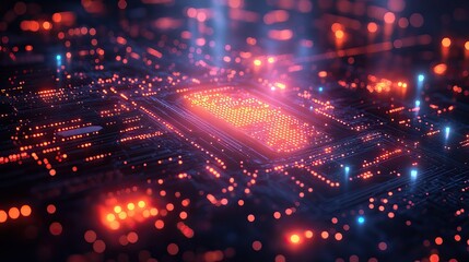 Fototapeta premium A glowing neon outline defines the futuristic technology abstract background.