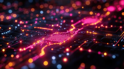 Obraz premium A glowing neon outline defines the futuristic technology abstract background.