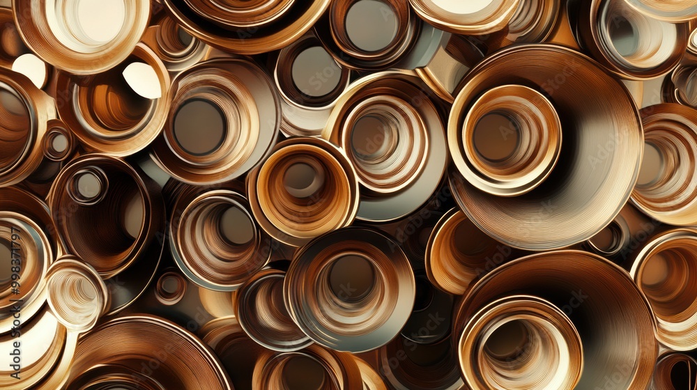 Aufkleber overlapping coffee cup rings create an eye-catching pattern with varying shades of brown, forming an