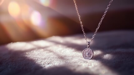 Fototapeta premium Silver Pendant Necklace on Soft Background