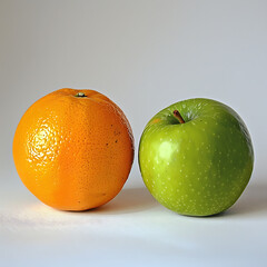 Green Apple with leaf and orange, isolated on white, apple and orange, Green apple, tangerine and orange isolated on white background
