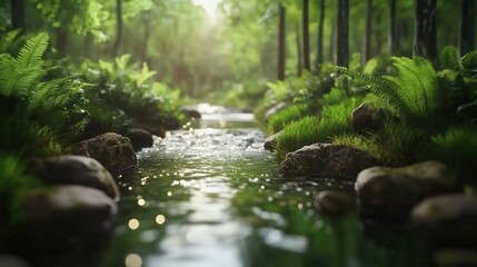 serene river flowing through a lush forest, captured perfectly against a green screen