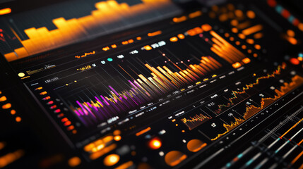 Obraz premium Vibrant financial dashboard showcasing fluctuating commodities prices in the futures market, highlighting real-time data visualization and market dynamics. This scene features colorful graphs and char