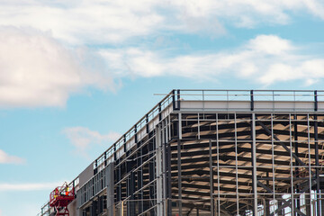 New Commercial Building Rises Against  Bright Blue Sky in  Heart of Bustling Urban Area