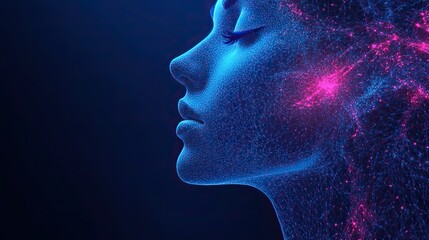 Fototapeta premium A low-poly illustration of a human head showcases biometric facial recognition technology.