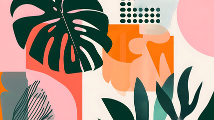 Floral seamless pattern with vector illustration of palm tree and leaves, perfect for summer design or tropical wallpaper