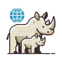 iconic logo of a standing rhinoceros mascot with a globe Icon