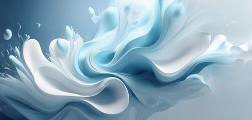 Desktop wallpaper, fluid, fluffy, abstract, edgeless and wave-shaped shapes. Splashes in blue and white tones