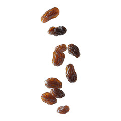 Obraz premium Falling Raisin, Close-up Full Depth View of Dried Grape Fruits Isolated on Transparent Background