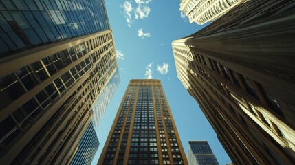 Looking Upward at Tall Buildings in a City