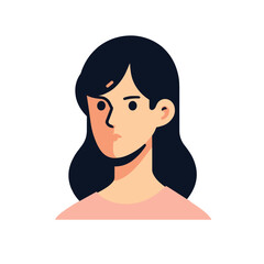 Minimalist vector illustration of woman with dark hair in pink shirt on white background