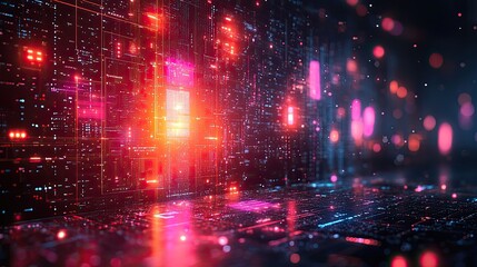 Obraz premium Abstract cover page design for an information technology roadmap with a pink and blue color scheme.