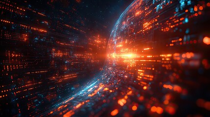 Obraz premium An abstract background featuring a futuristic earth map symbolizes technological advancement.