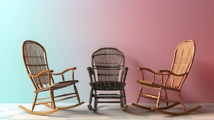 Three Rocking Chairs in a Minimalist Room