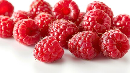 Close-up of Fresh Raspberries on White Background